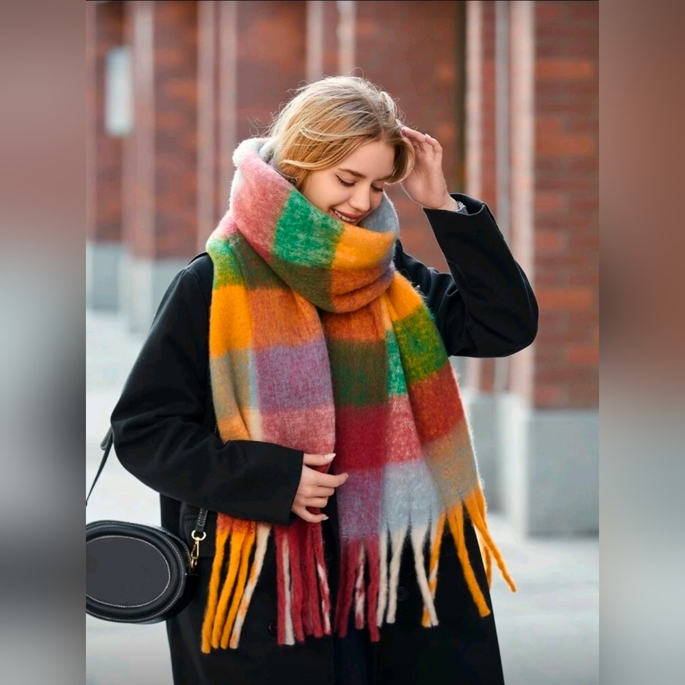 Oversized Rainbow Scarf Winter Shawl